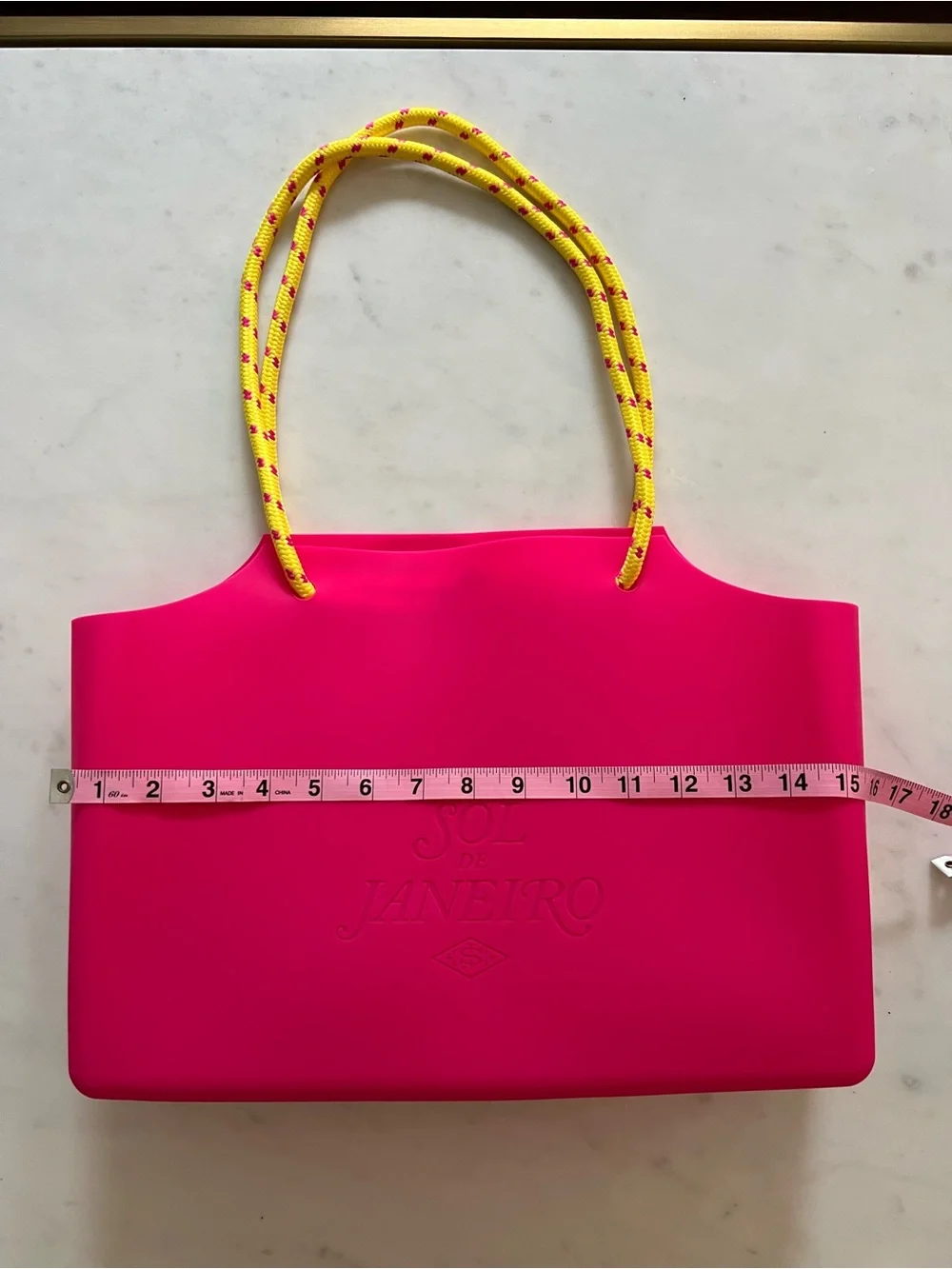 Sol de Janeiro Neon Pink Silicone Tote with Yellow Rope Handles